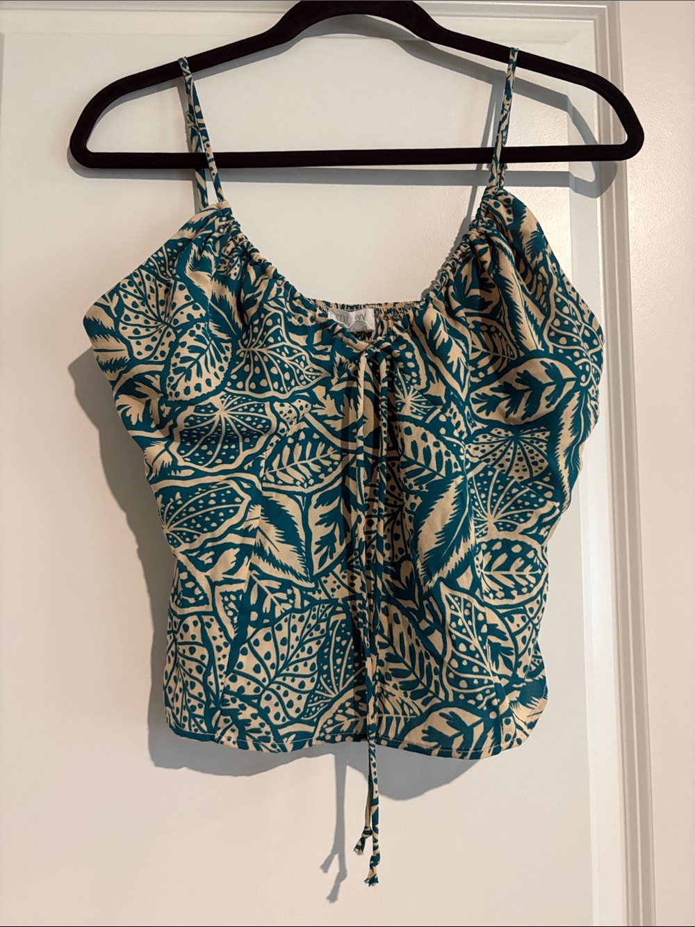 Sienna Sky Teal and Cream Leaf-Print Spaghetti Strap Cami